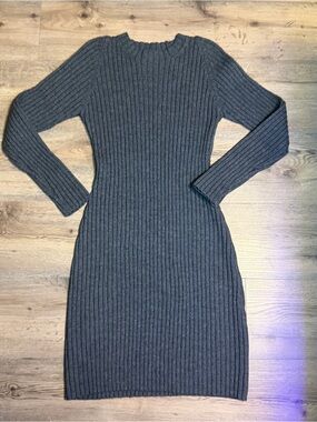Jacob Fitted Ribbed Long Sleeve Dress - Charcoal